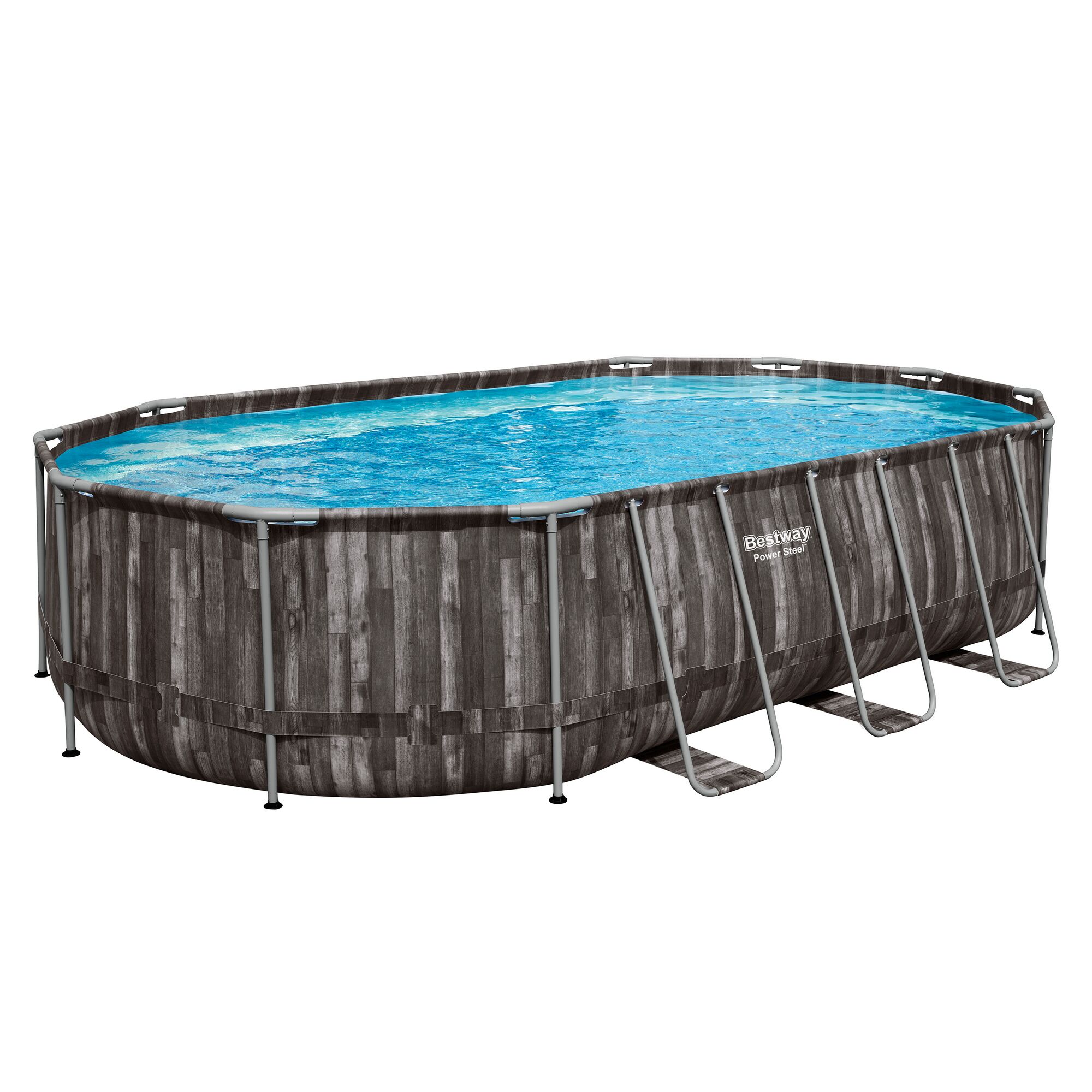 Ovaler Pool mit Holzoptik