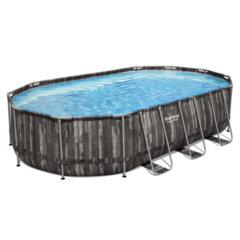 Ovaler Aufstellpool mit Holzoptik