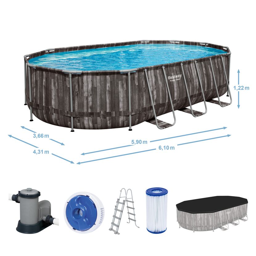 Ovaler Aufstellpool mit Pumpe, Filter und Leiter