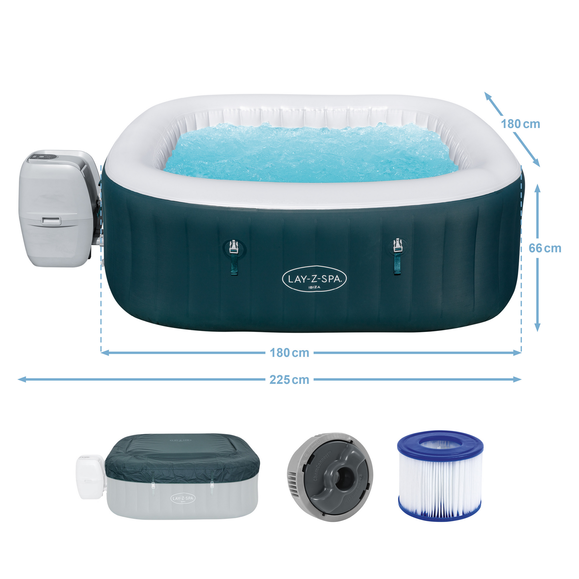 Whirlpool 'LAY-Z-SPA Ibiza AirJet' 180 x 180 x 66 cm dunkelblau + product picture