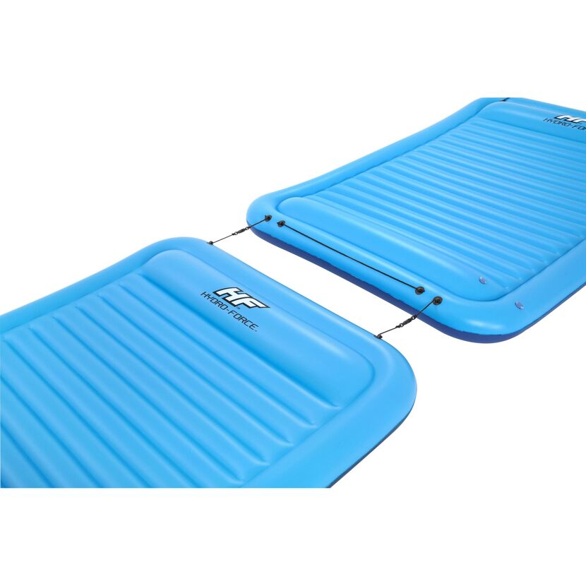 Zwei blaue aufblasbare Hydro-Force Schwimm-Inseln