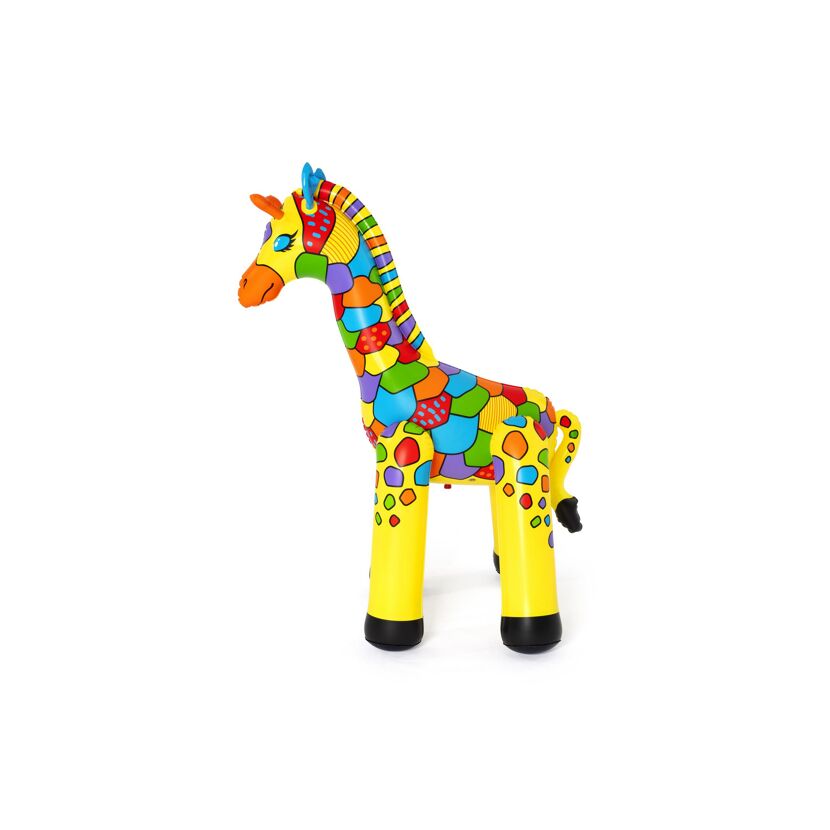Bunter, aufblasbarer Wassersprinkler in Giraffenform.