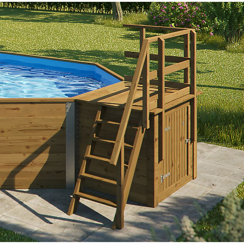 Holzpool mit Holztreppe und Podest