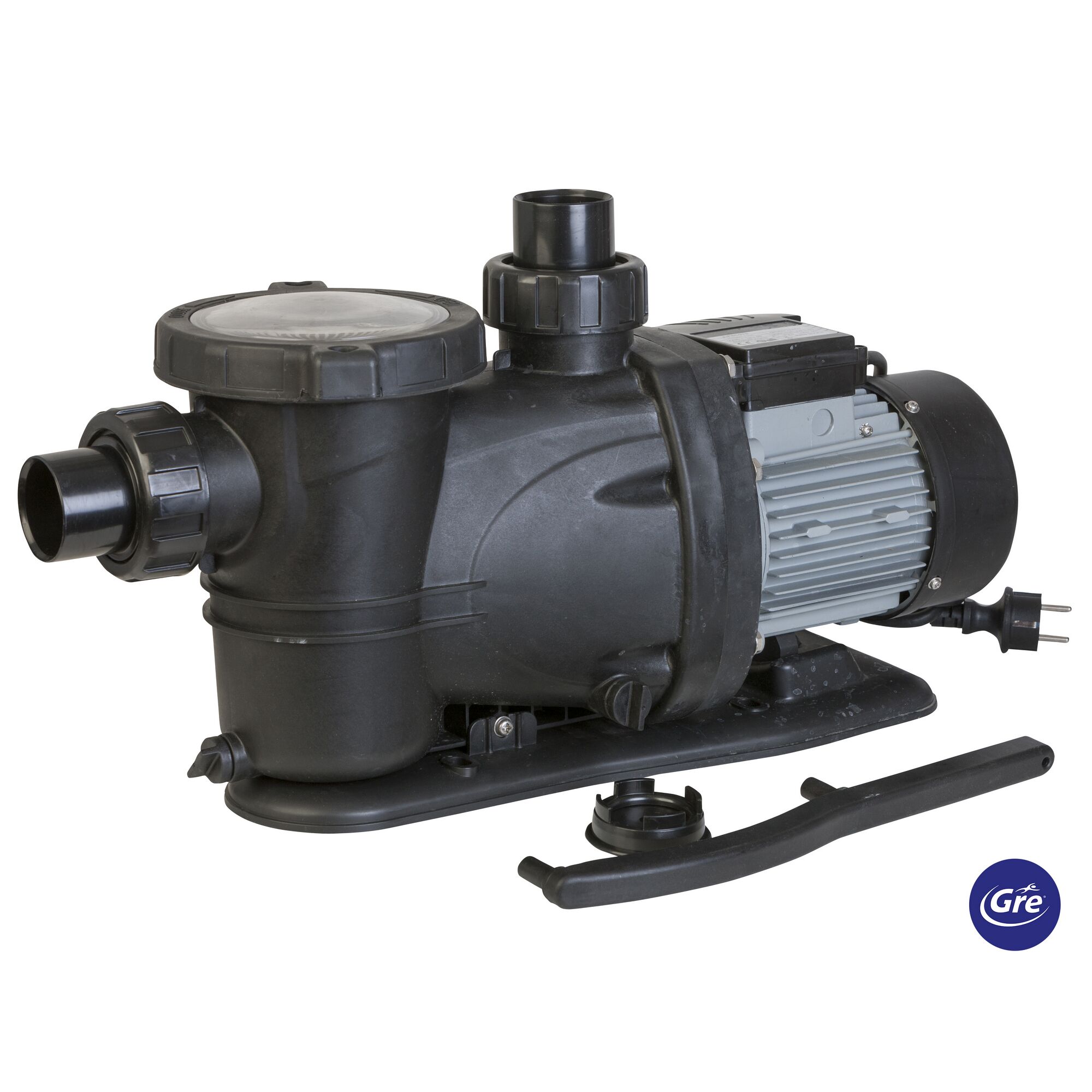Schwarze Poolpumpe mit grauem Motor