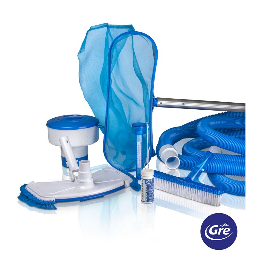 Pool Reinigungsset mit Kescher, Bürste und Thermometer