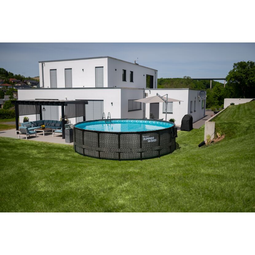 Aufstellpool 'Elite Frame' Rattan-Optik grau Ø 549 x 132 cm