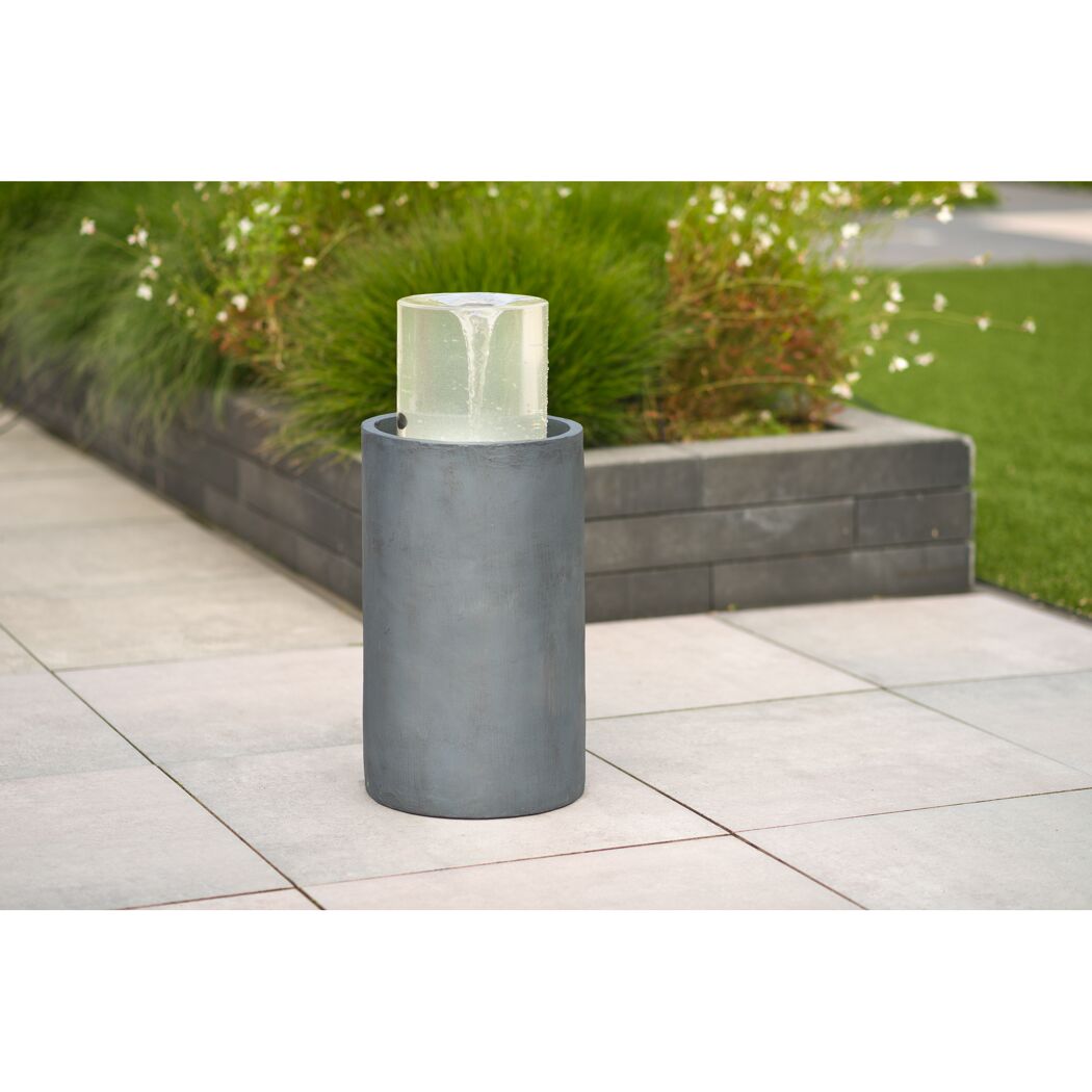 Brunnen 'Salemi' grau mit LED-Farbwechsler, Fernbedienung Ø 30 x 67 cm