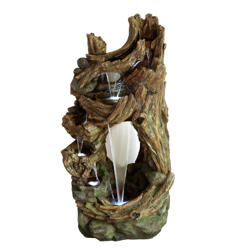 Wasserfall 'Kalloni' in Holz-/Steinoptik mit LED-Beleuchtung 65 x 104 x 207 cm