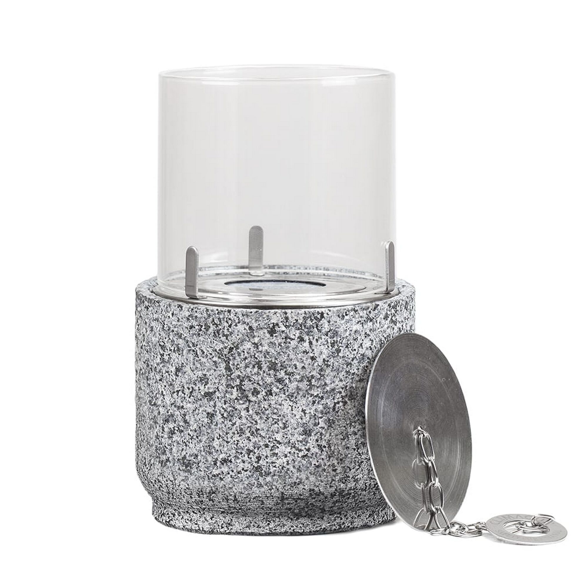 Dekofeuer aus Stein mit Glaszylinder