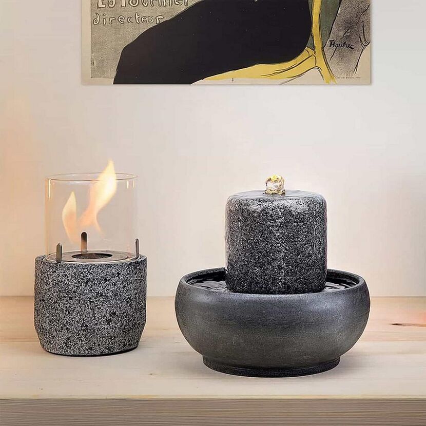 Dekofeuer und Zimmerbrunnen aus Stein