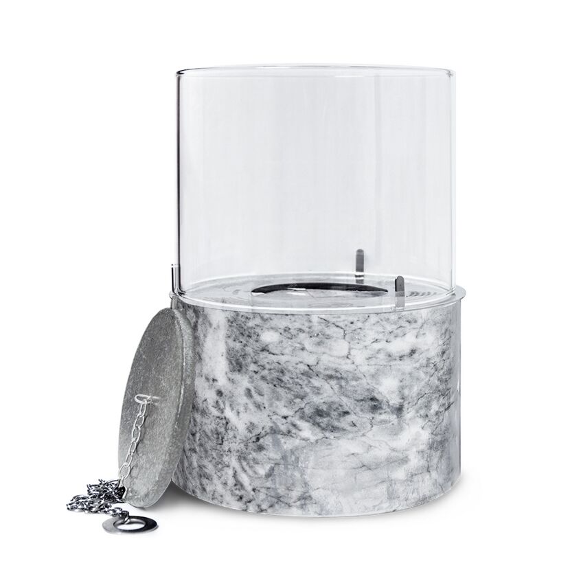 Windlicht aus Glas und Marmor