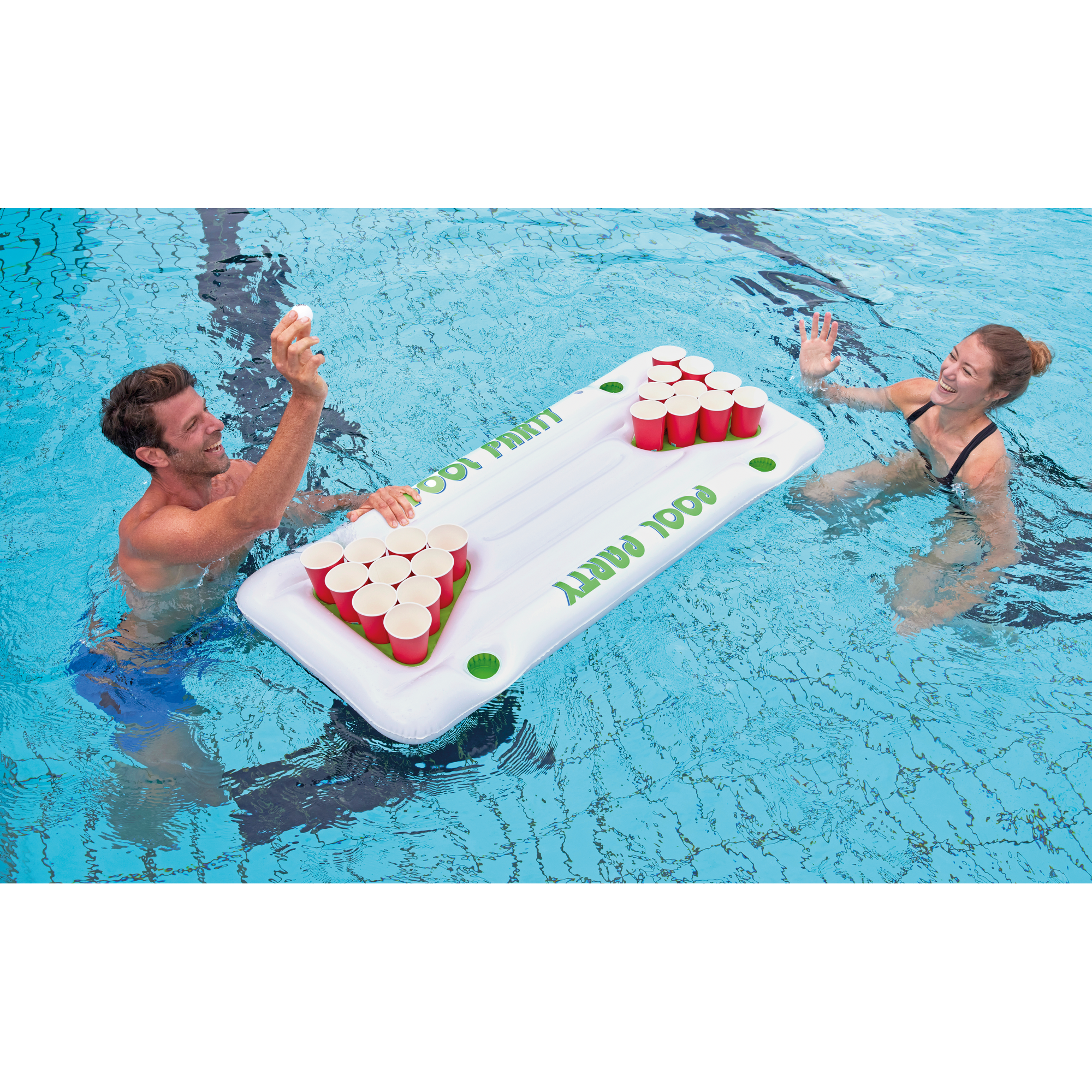 Beer Pong Luftmatratze 'Pool Party' weiß/grün 60 x 140 cm
