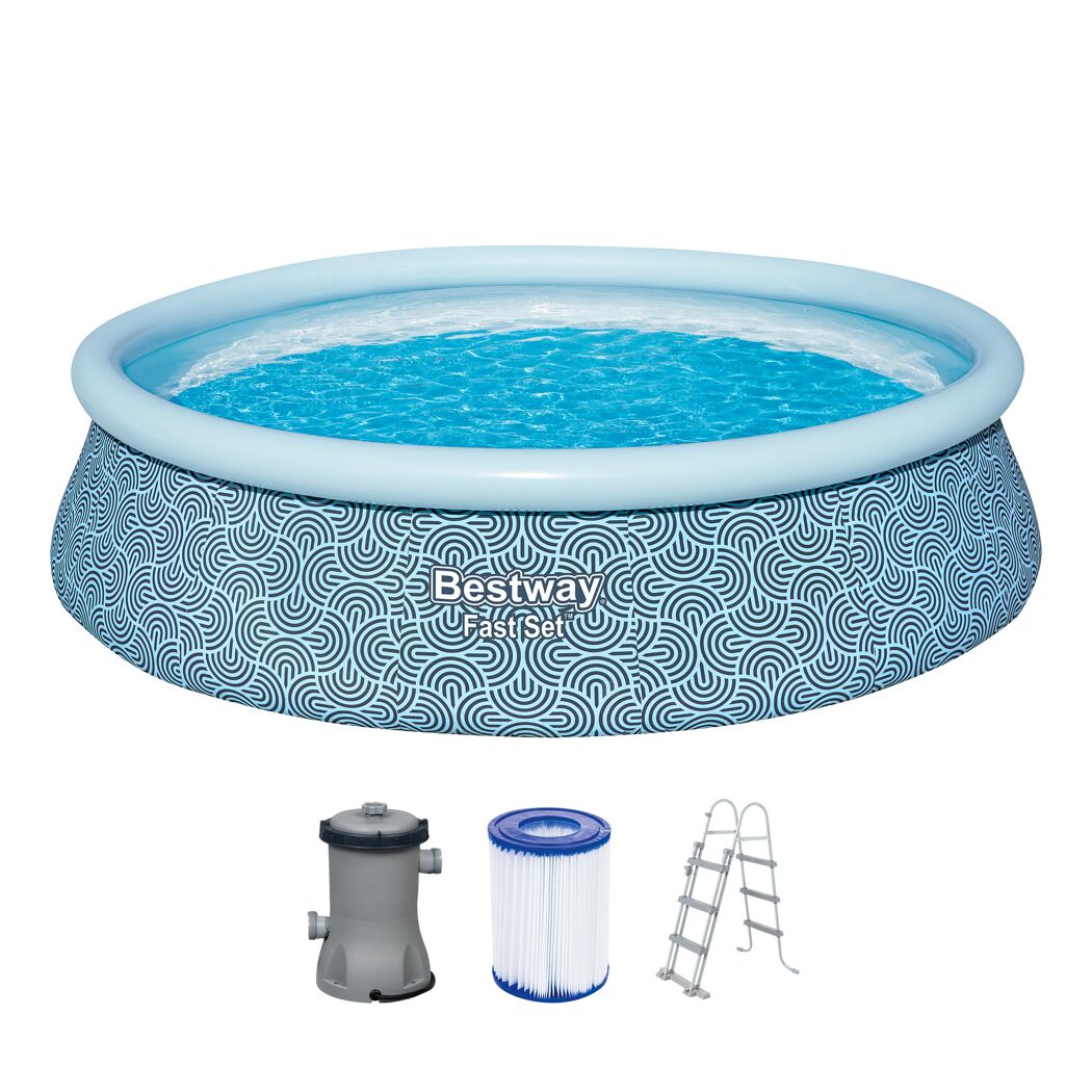 Runder blauer Aufstellpool mit Leiter und Filterpumpe