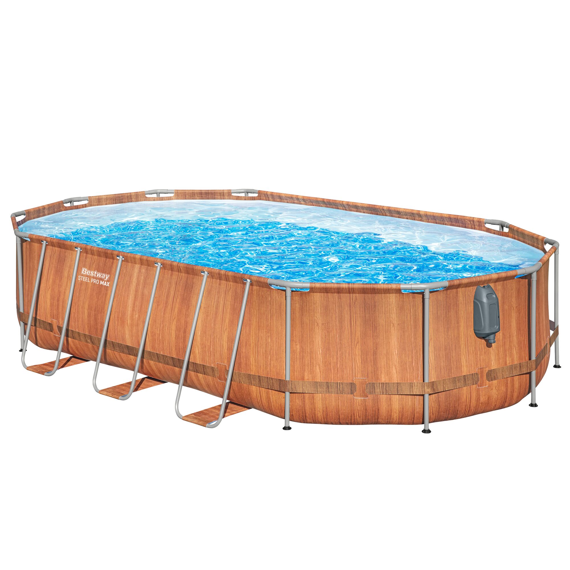 Ovaler Aufstellpool mit Holzoptik