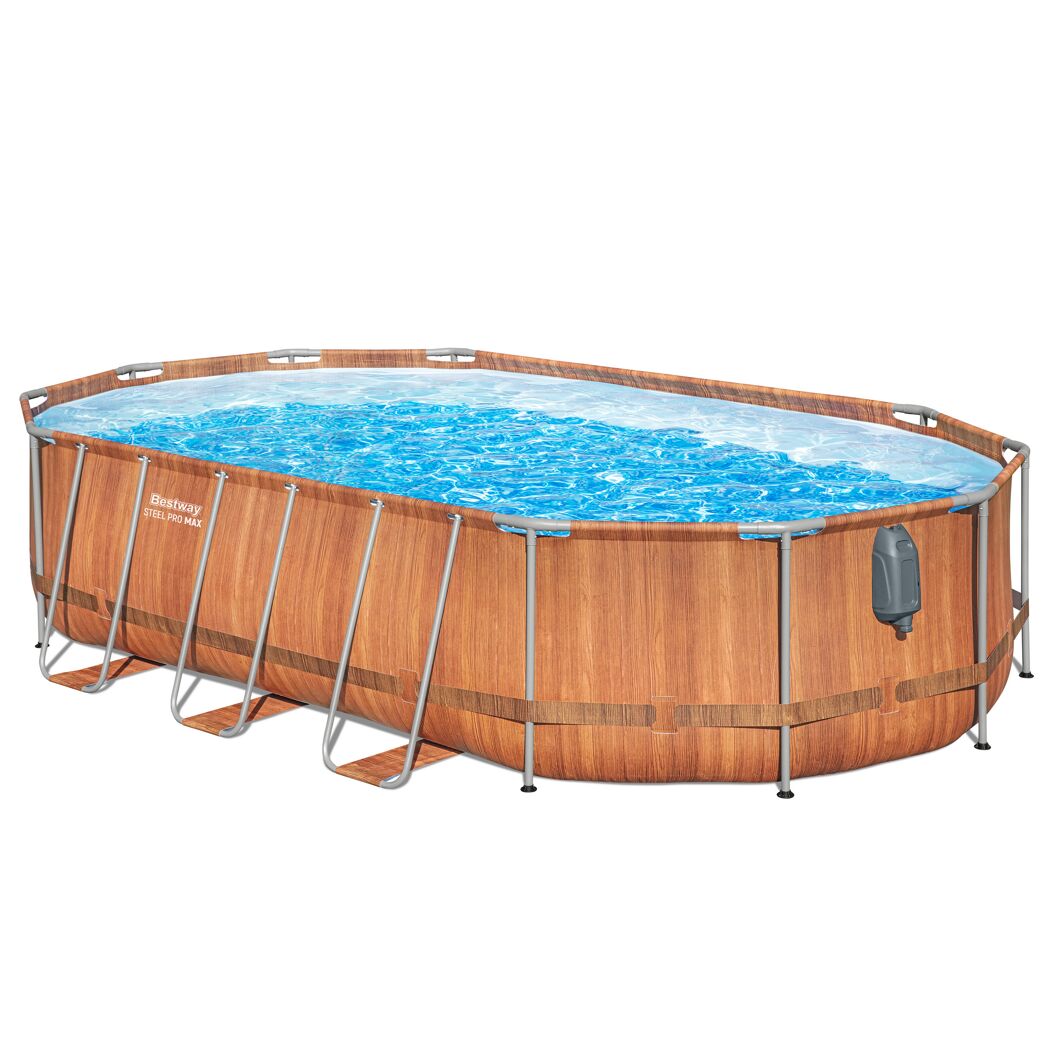 Ovaler Aufstellpool mit Holzoptik