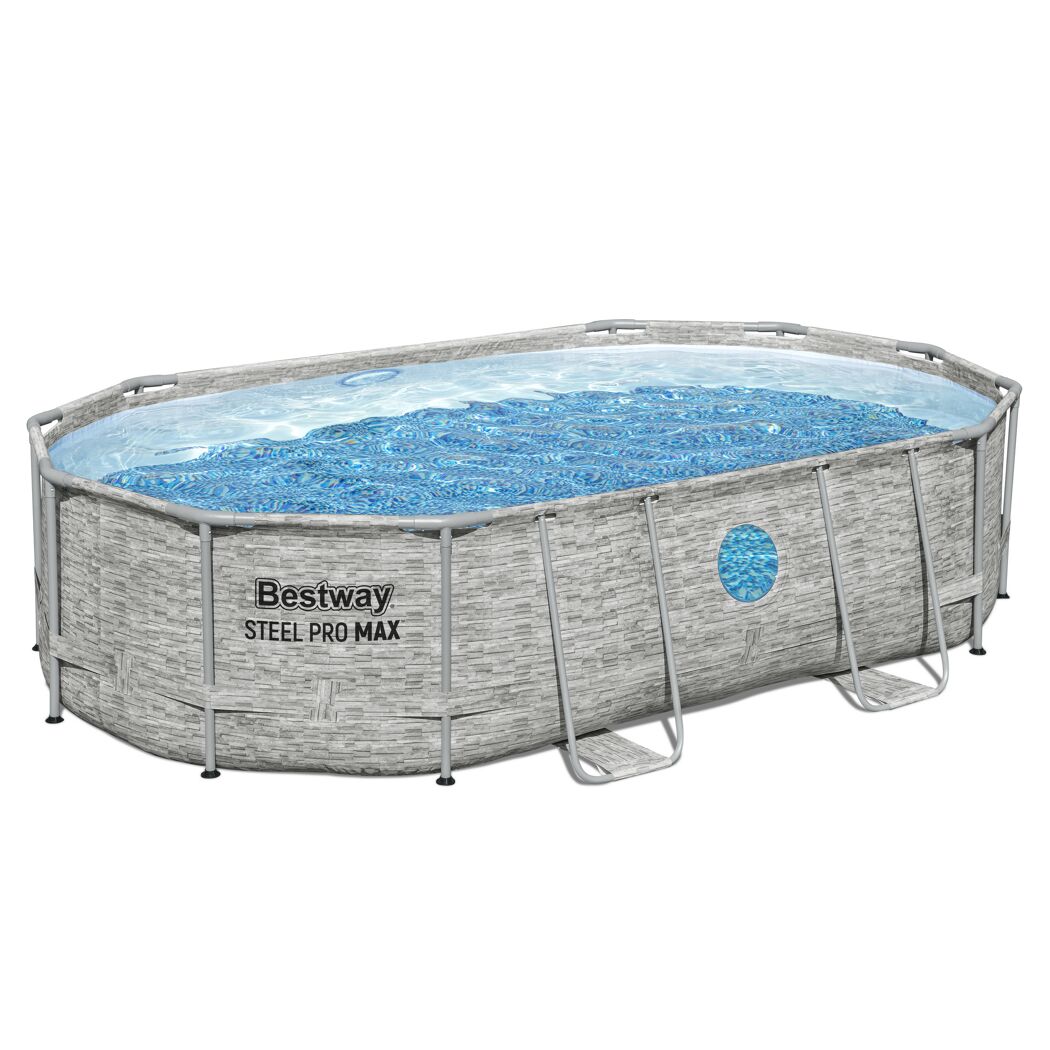 Ovaler Aufstellpool mit Stahlrahmen und Leiter