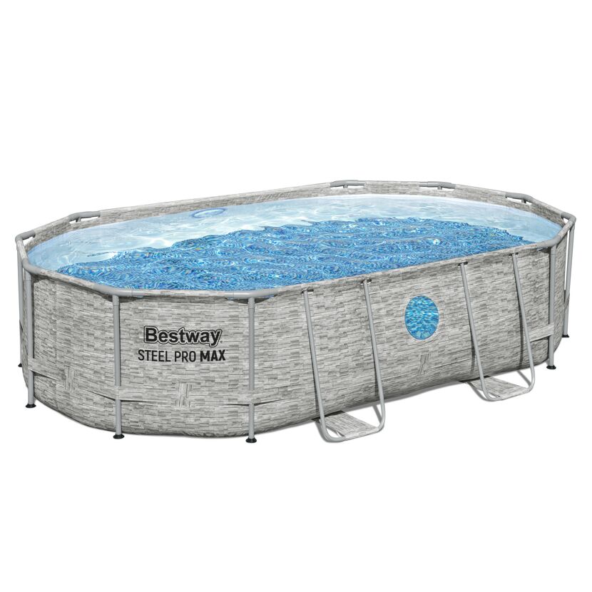 Ovaler Aufstellpool mit Stahlrahmen und Leiter