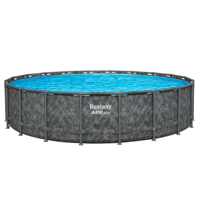 Runder Aufstellpool mit Wasser gefüllt