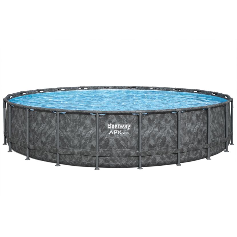 Runder, aufblasbarer Pool mit Wasser gefüllt