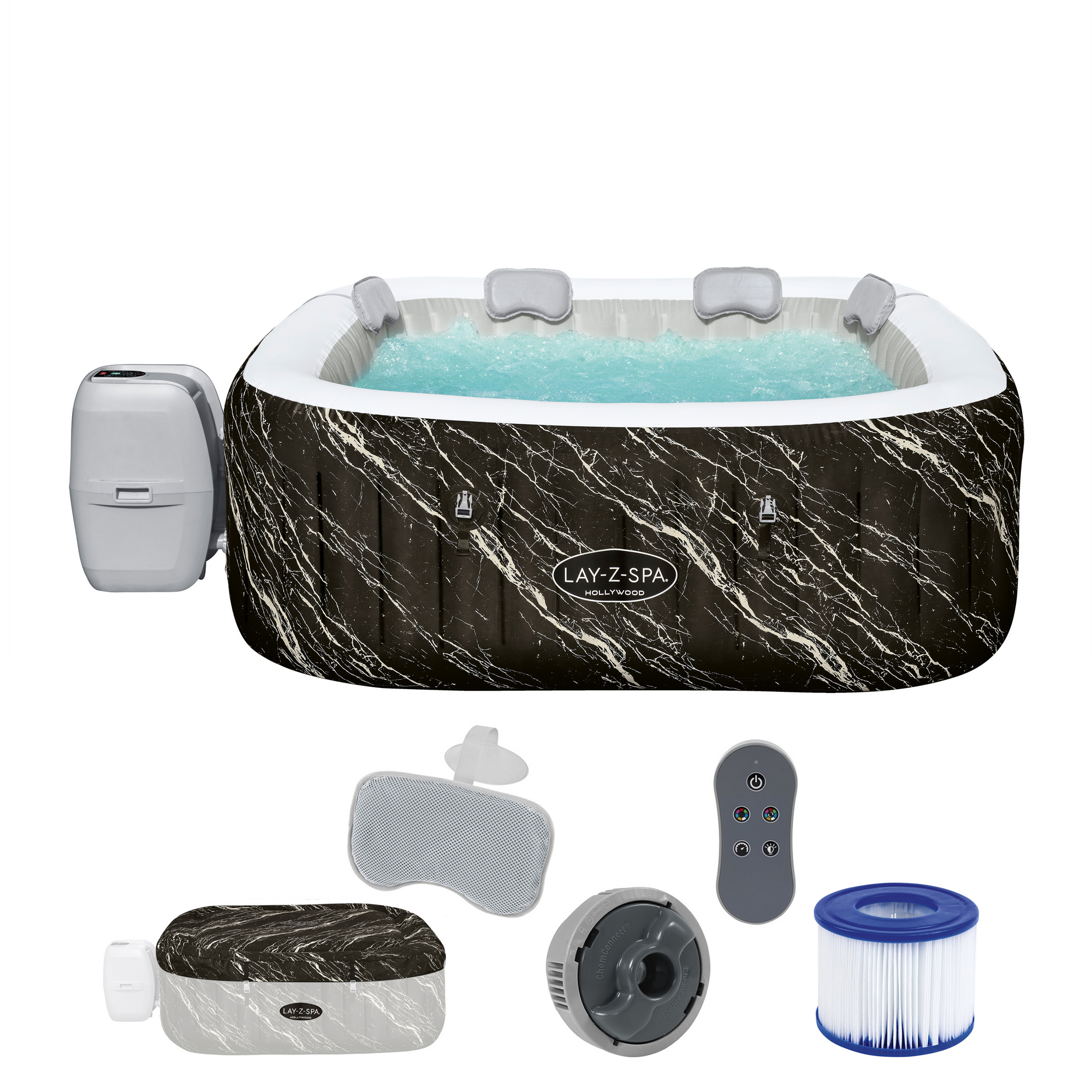 LED-Whirlpool 'LAY-Z-SPA®Hollywood AirJet™' Marmor-Optik 180 x 180 x 66 cm