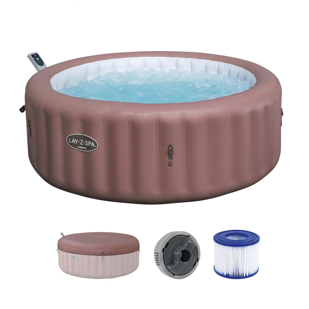 Runder, brauner Whirlpool mit Zubehör