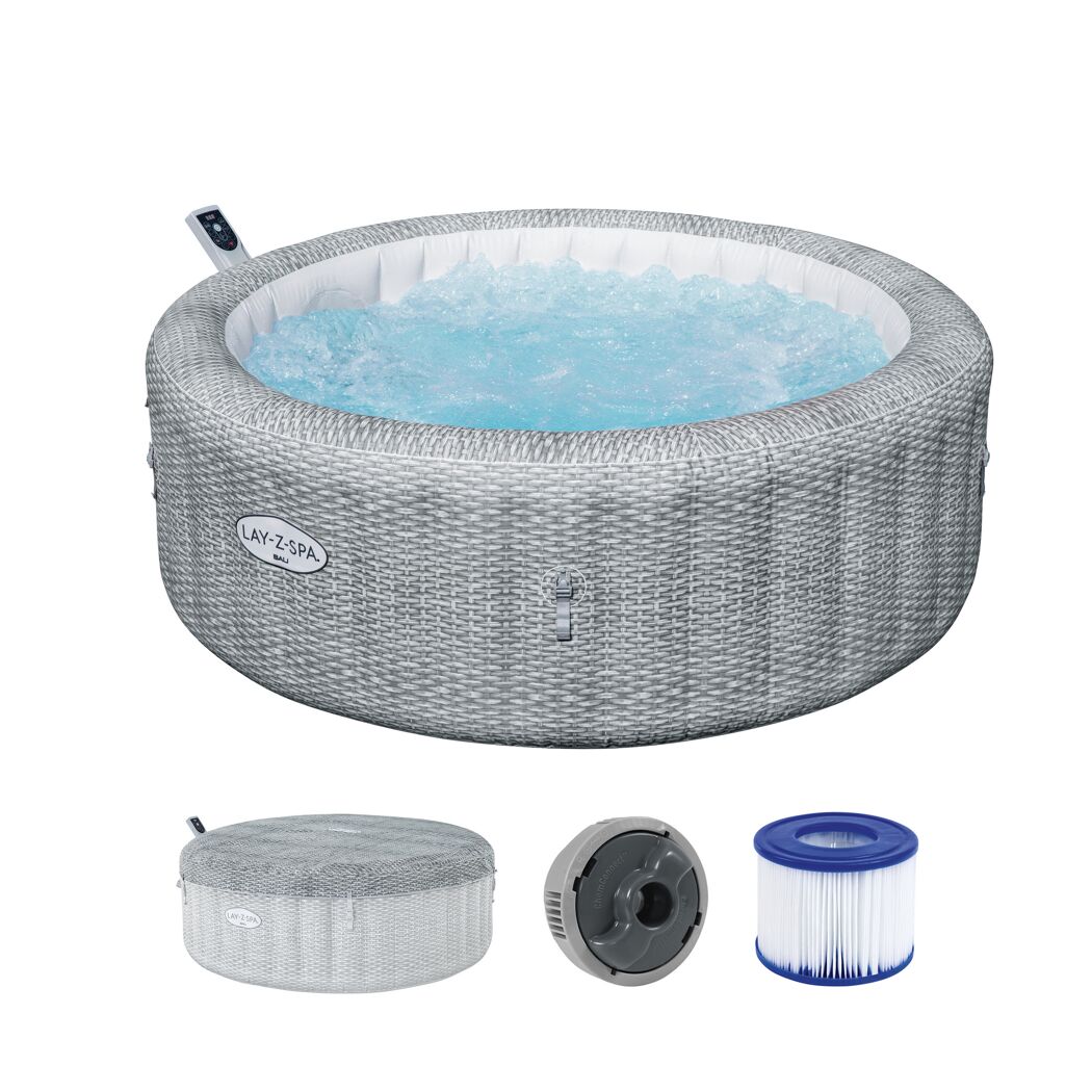 Grauer aufblasbarer Whirlpool mit Zubehör