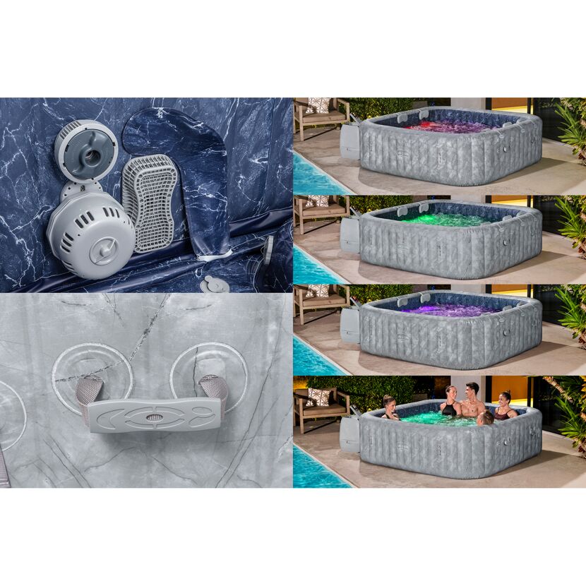 Grauer, quadratischer Whirlpool mit LED-Beleuchtung