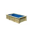 Rechteckiger Holzpool mit blauer Innenfolie
