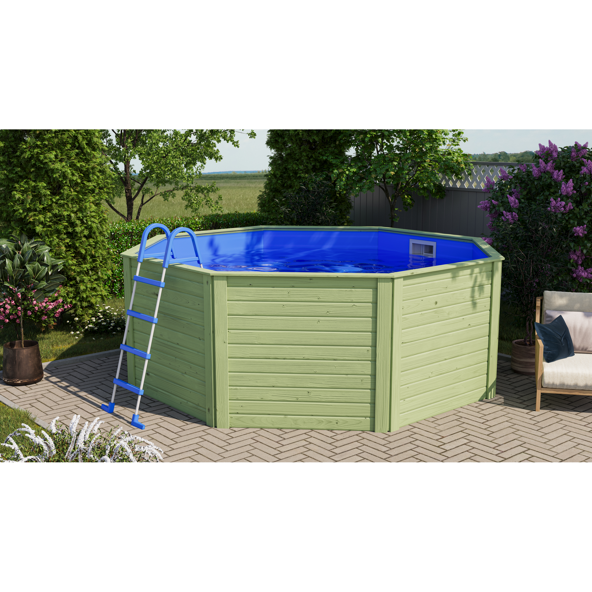 Massivholzpool-Set 'Modell X0' 320,5 x 121 x 320,5 mit Stahlrohrleiter