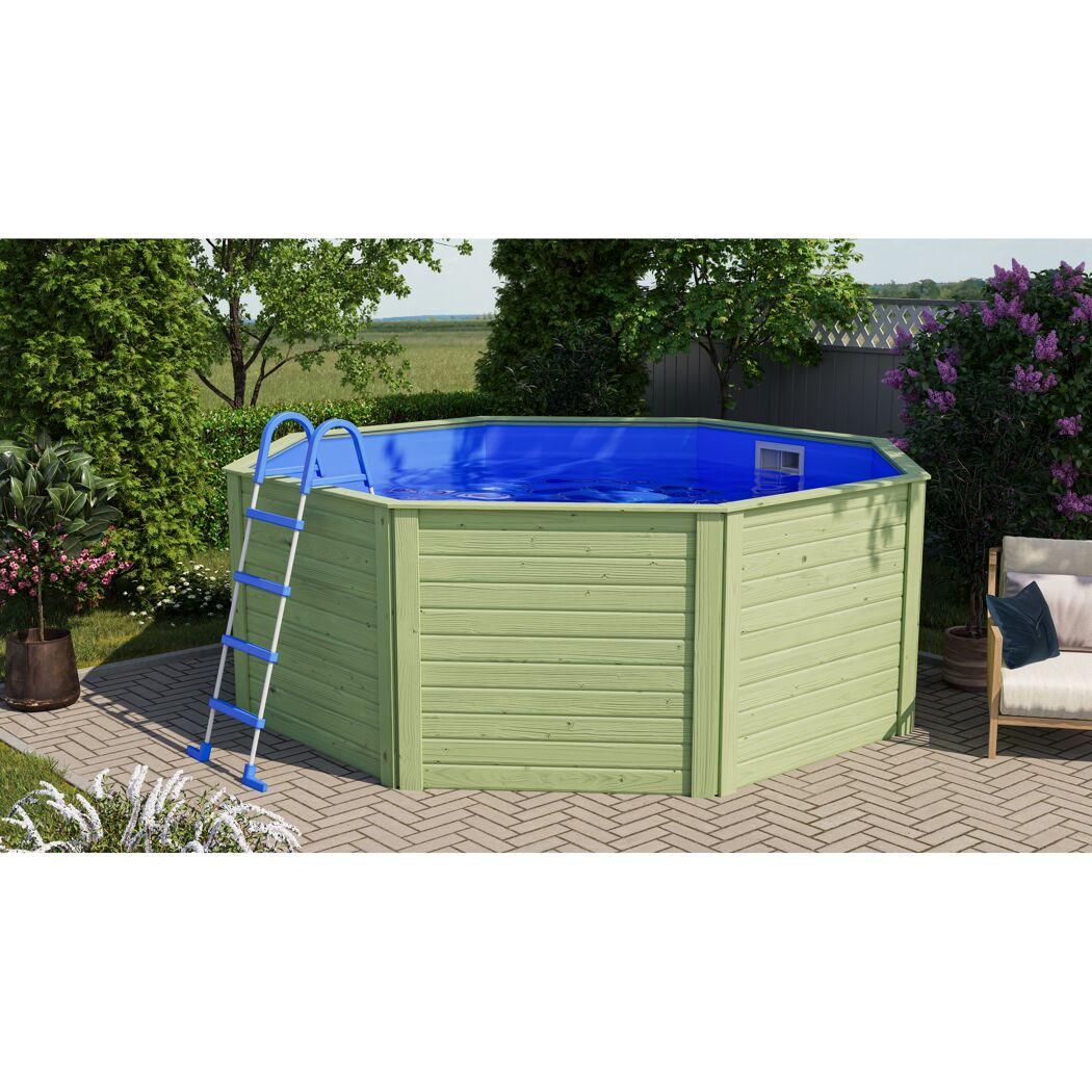 Achteckiger Gartenpool mit Holzverkleidung