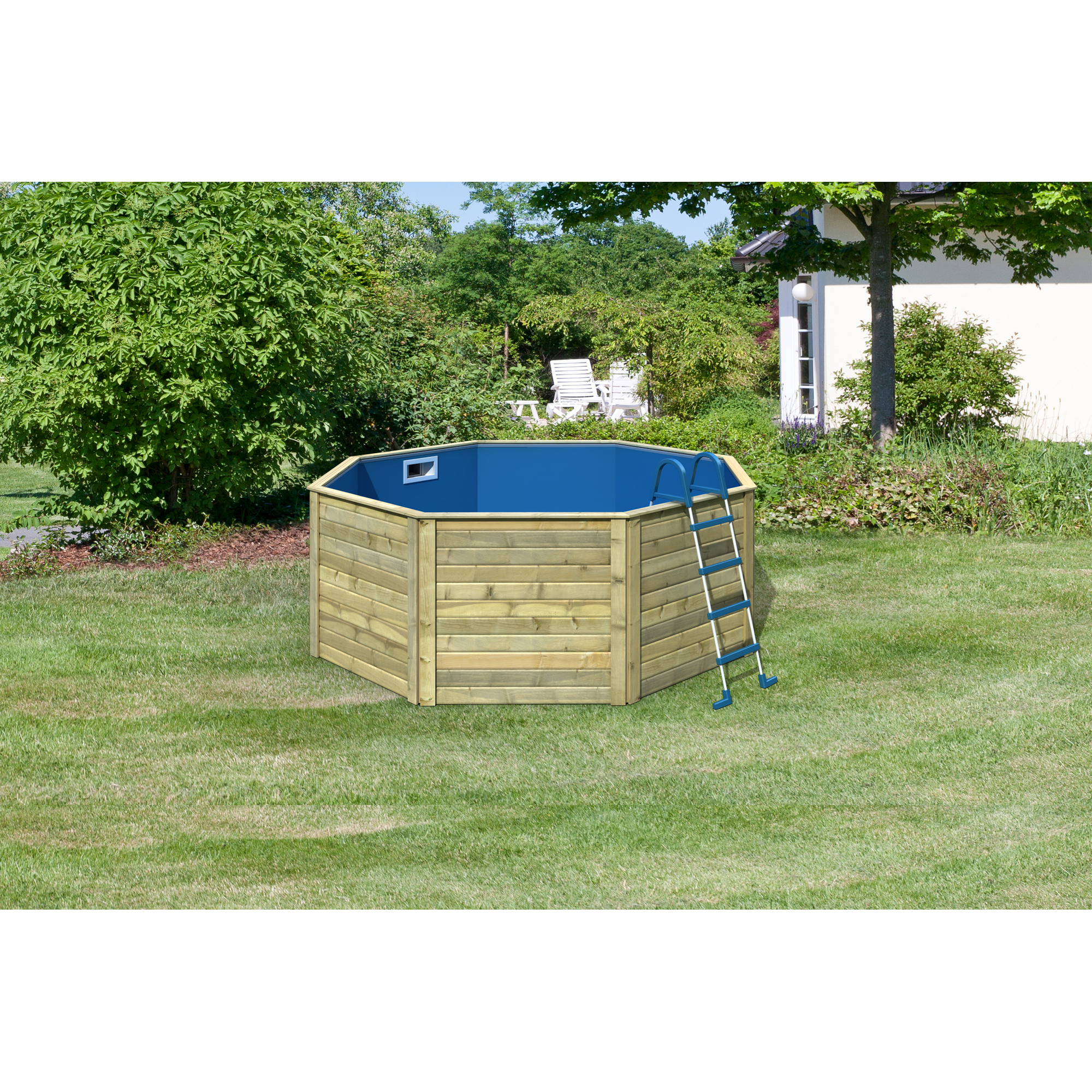 Massivholzpool-Set 'Modell X0' 320,5 x 121 x 320,5 mit Stahlrohrleiter