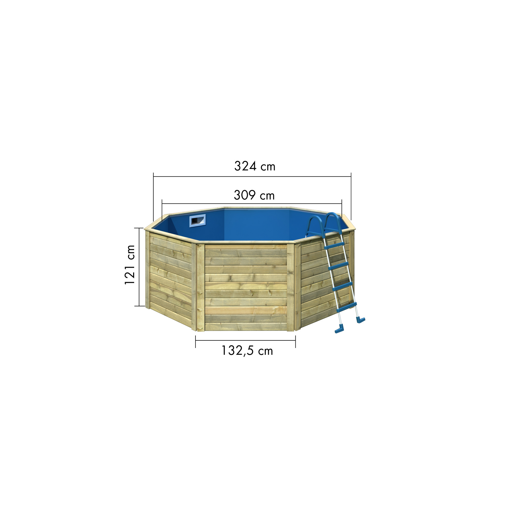 Massivholzpool-Set 'Modell X0' 320,5 x 121 x 320,5 mit Stahlrohrleiter