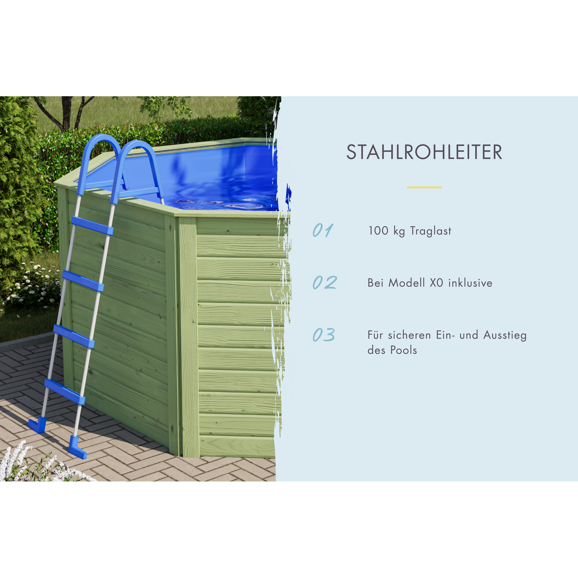 Massivholzpool-Set 'Modell X0' 320,5 x 121 x 320,5 mit Stahlrohrleiter