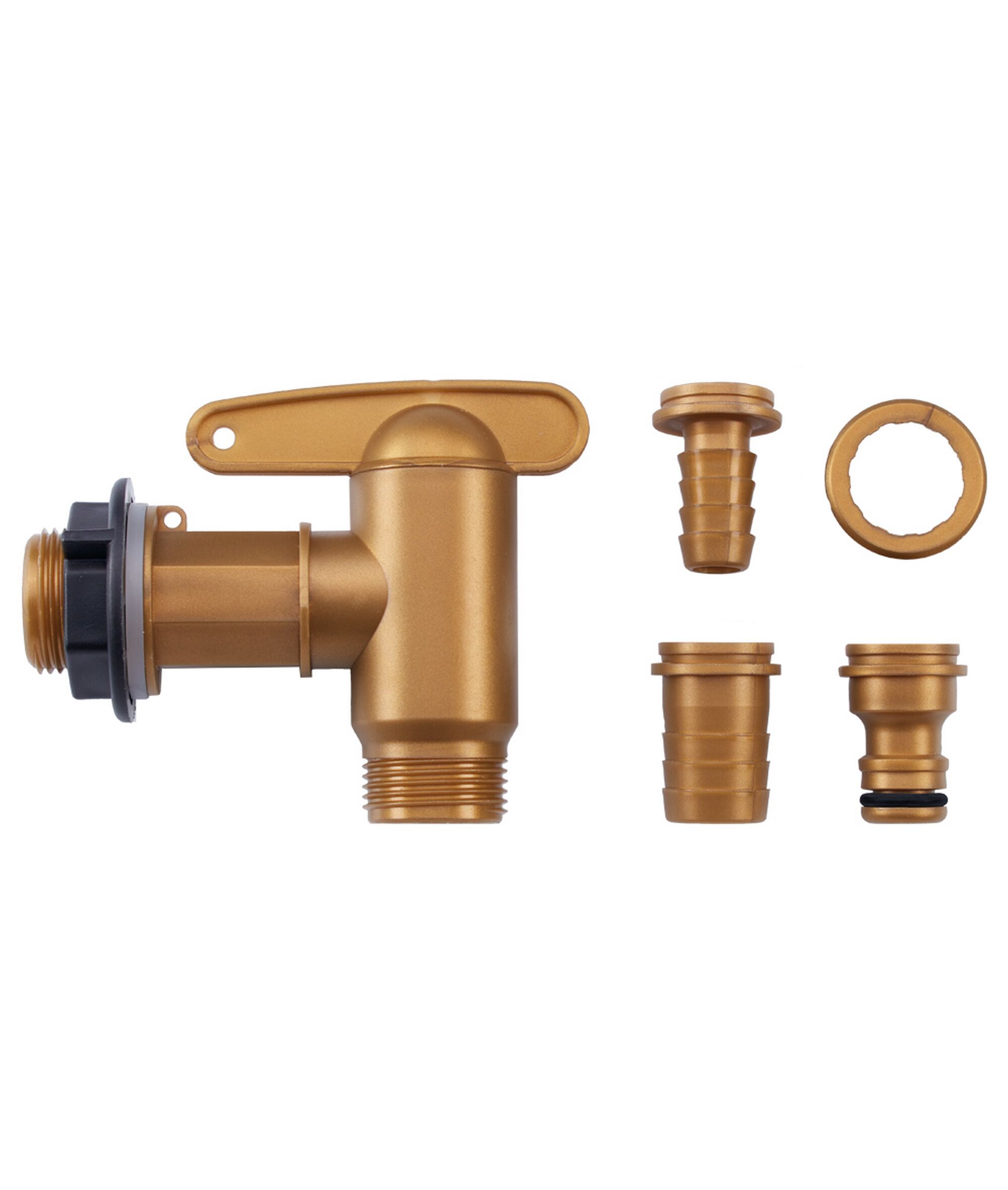 Goldener Auslaufhahn mit Zubehörteilen