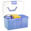 Lila Putzbox mit Bürste und Schwamm