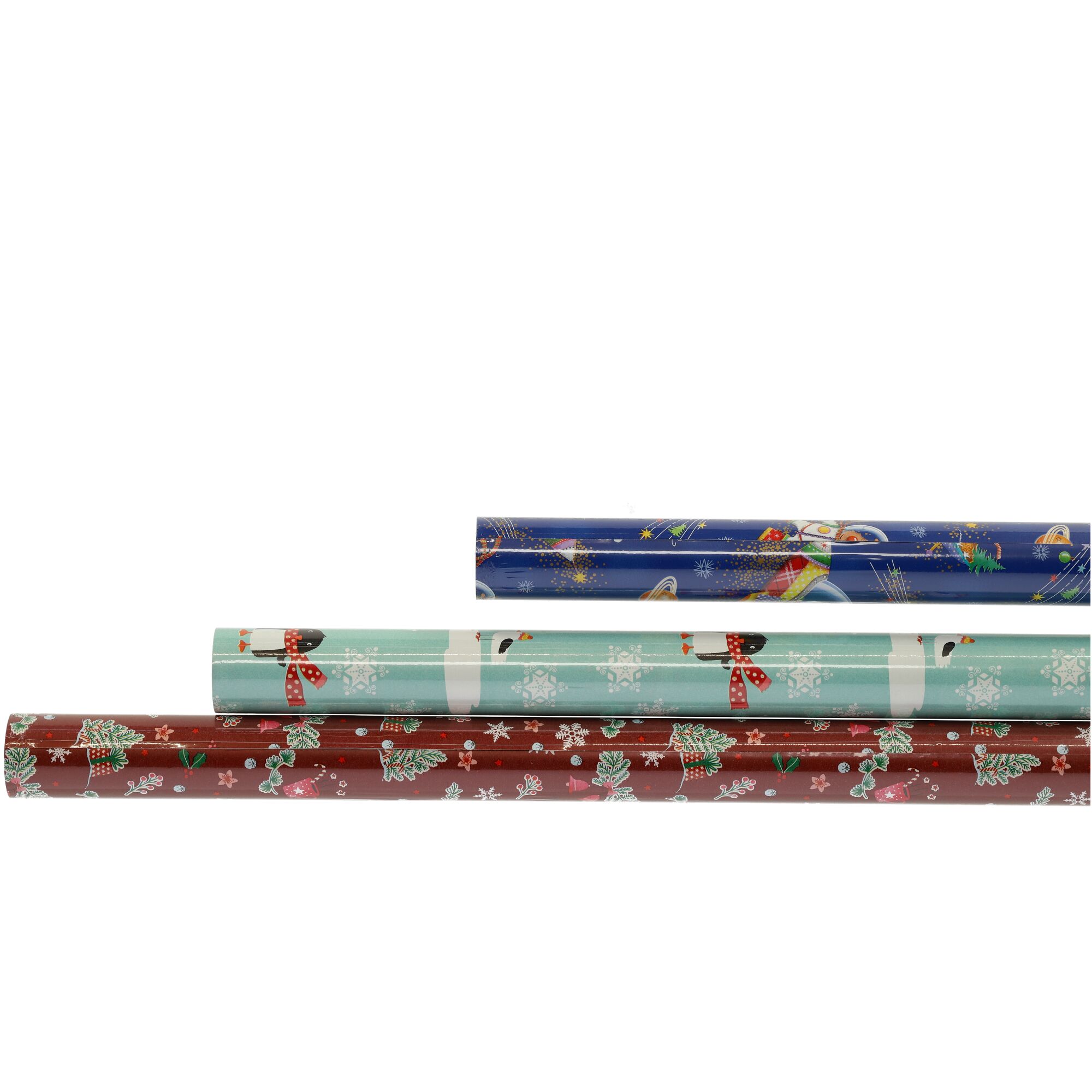 Drei Rollen Weihnachtsgeschenkpapier