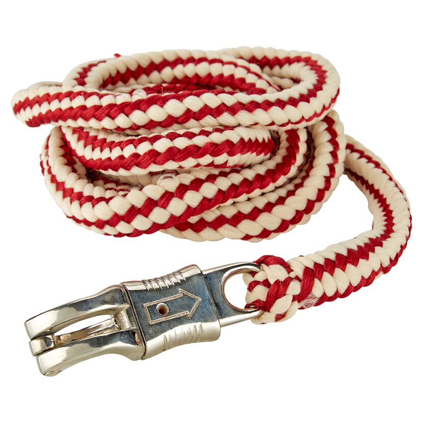 Geflochtene Führleine rot-beige mit Panikhaken