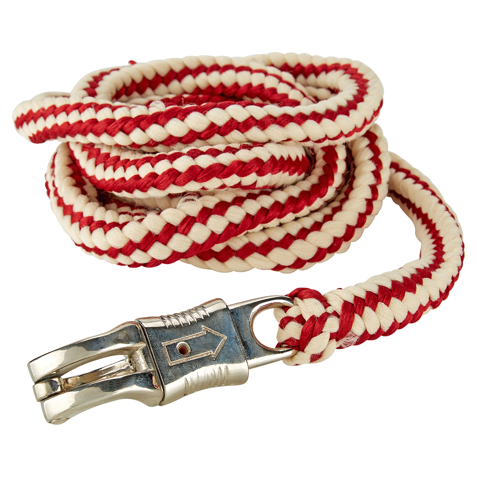 Geflochtene Führleine rot-beige mit Panikhaken