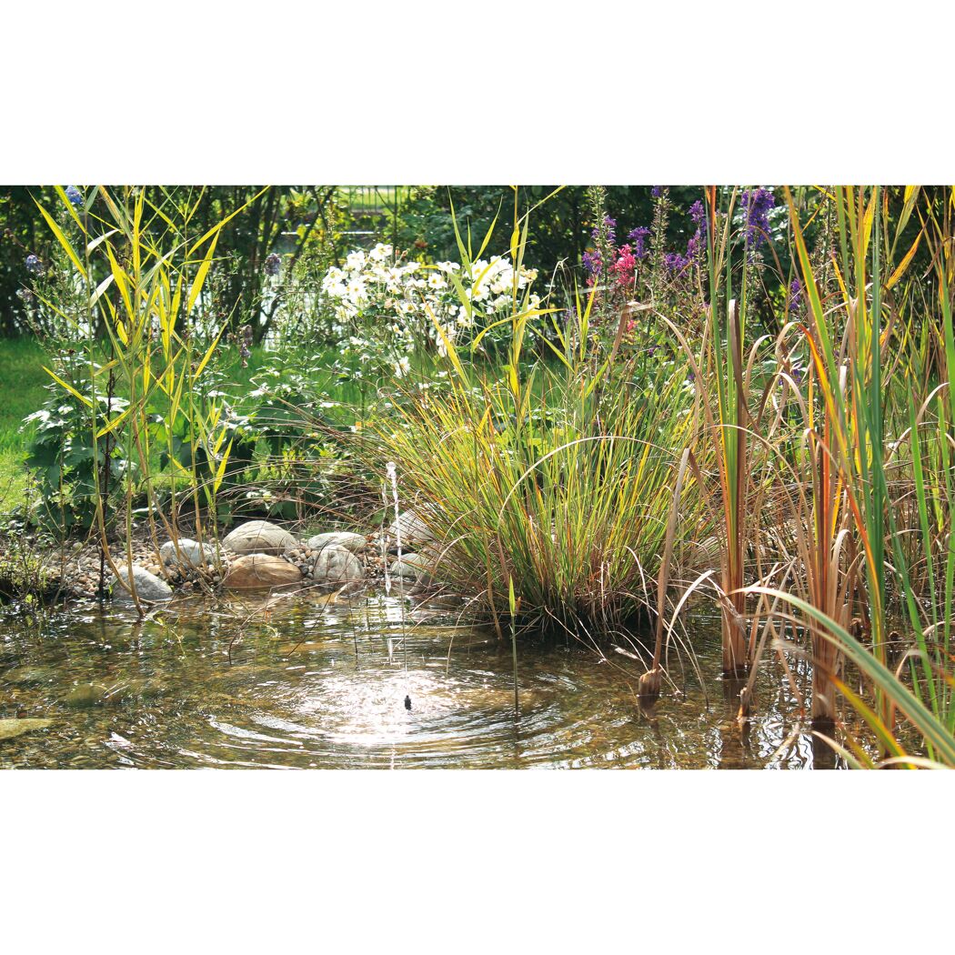Springbrunnen plätschert in einem kleinen Teich im Garten
