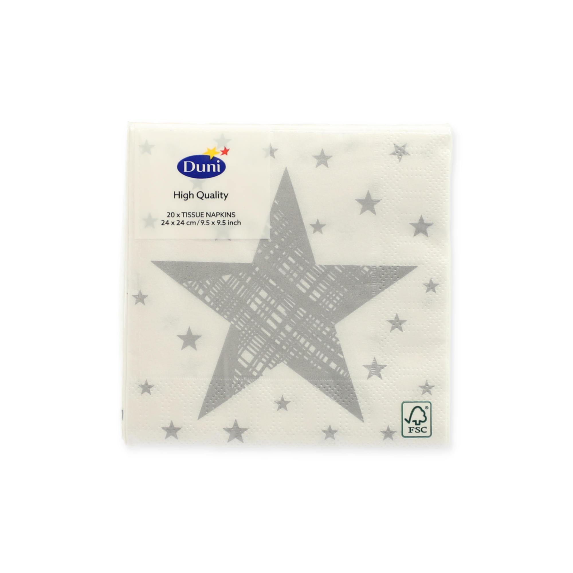 Servietten 'Shining Star White' weiß/silbern 24 x 24 cm 20 Stück + product picture