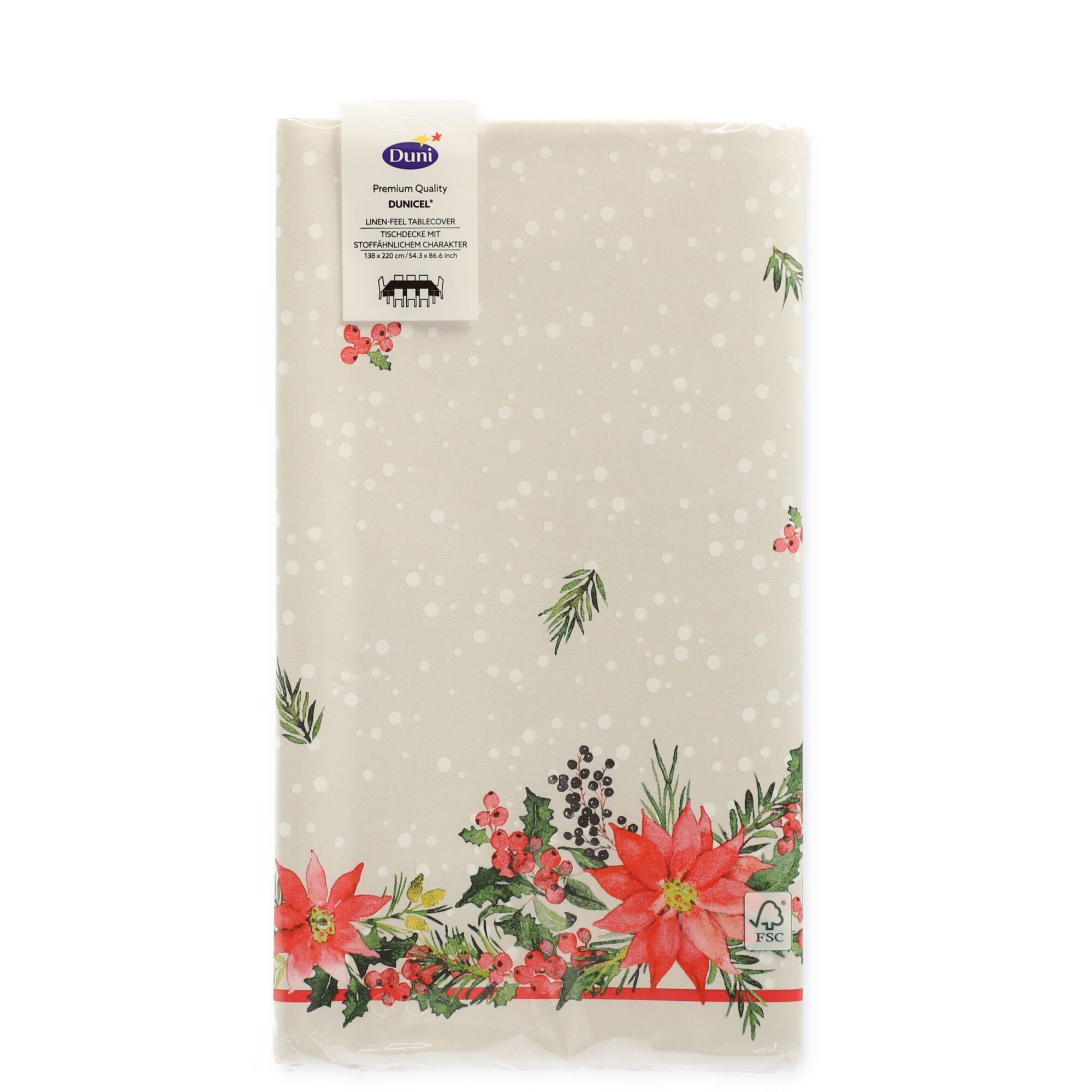 Weihnachtliche Tischdecke in beige mit rotem Weihnachtsstern