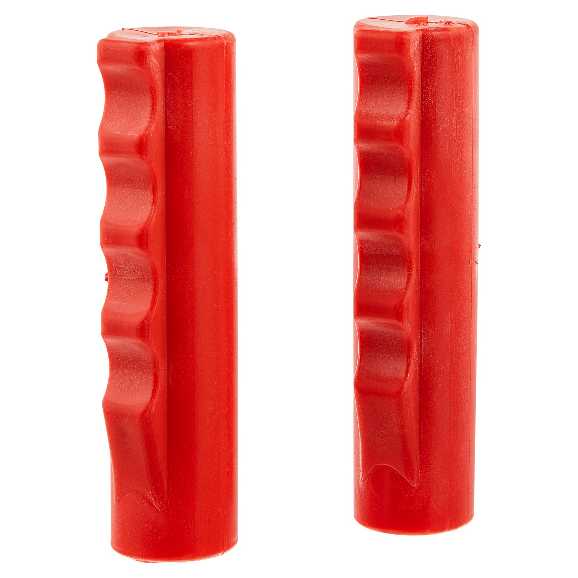 Zwei rote Ersatzgriffe für Schubkarren.