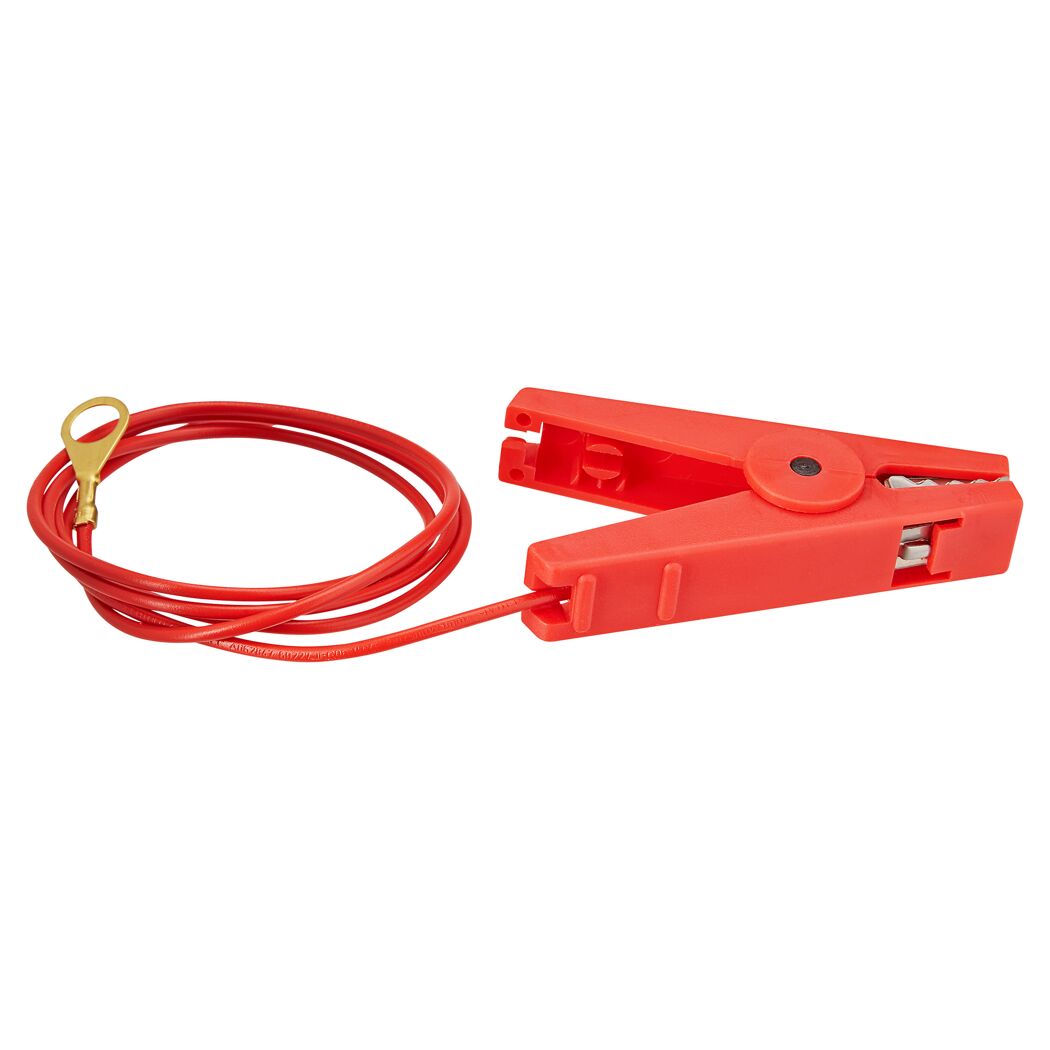 Rotes Zaunkabel mit Klemme