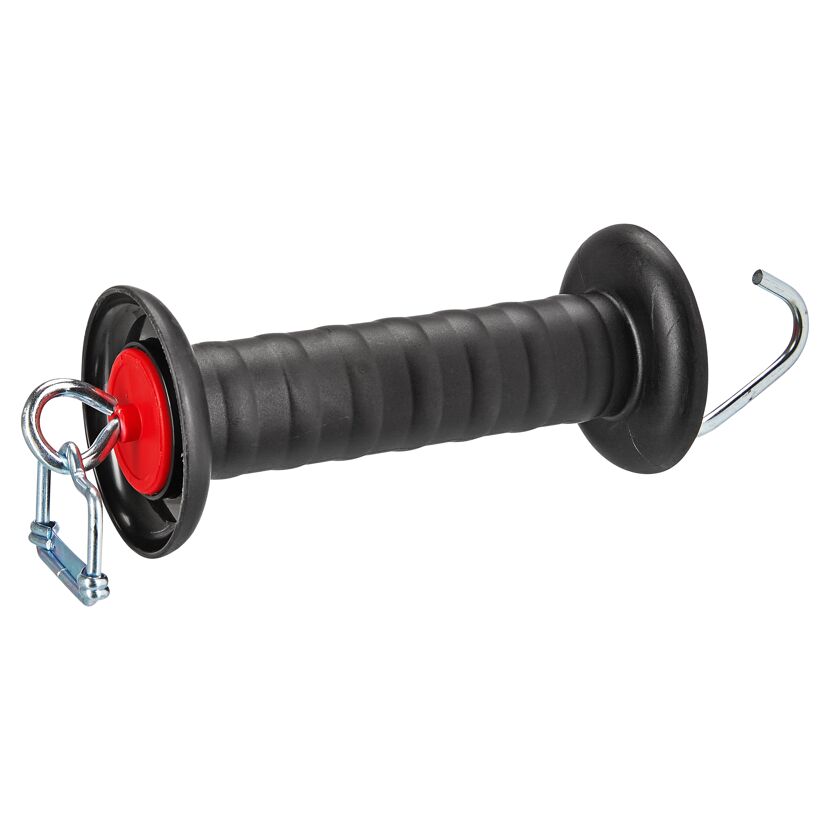 Schwarzer Torgriff mit Haken und Bandverbinder