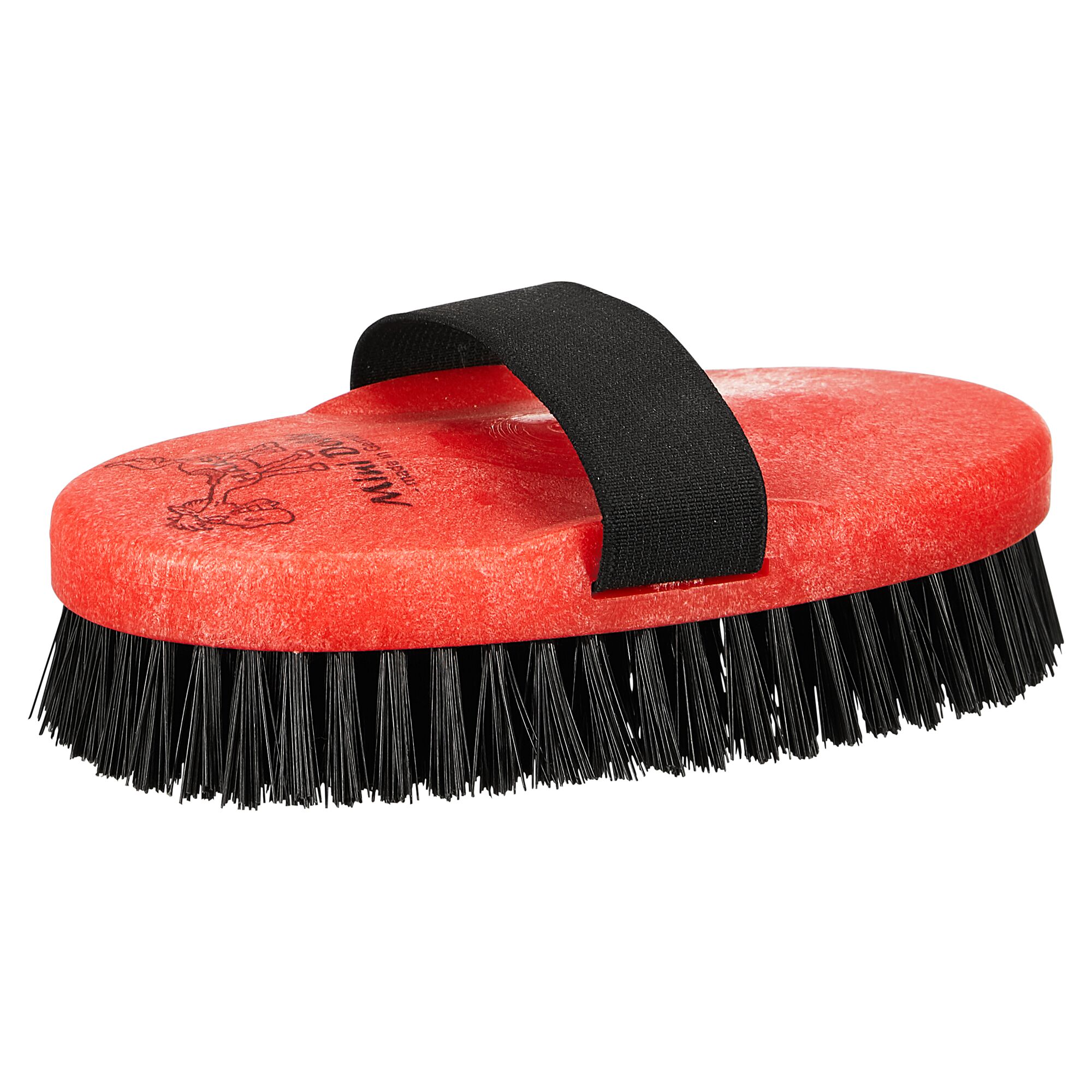 Rote Pferdebürste mit schwarzen Borsten und Handschlaufe