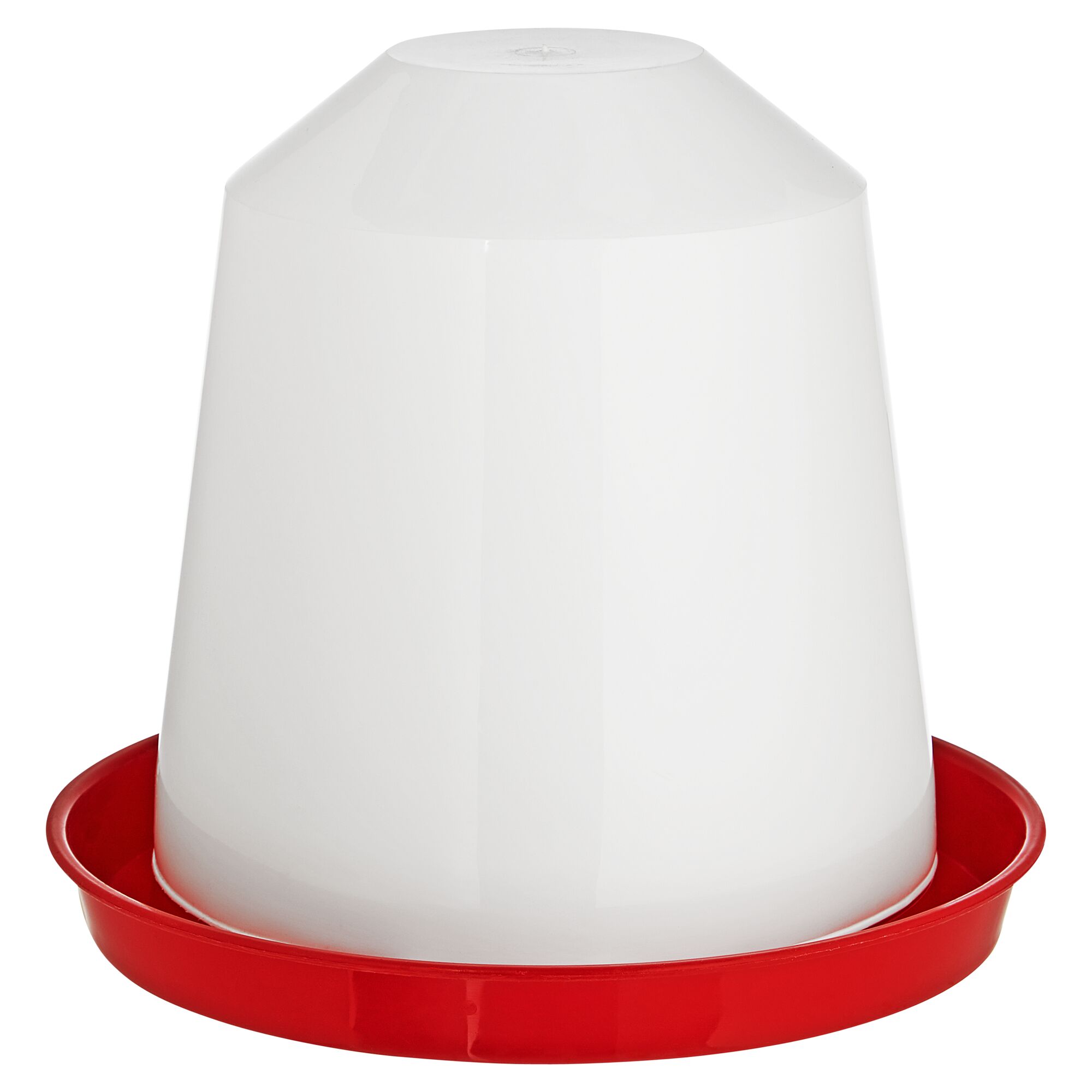 Weiße Kunststoffflasche mit roter Schale