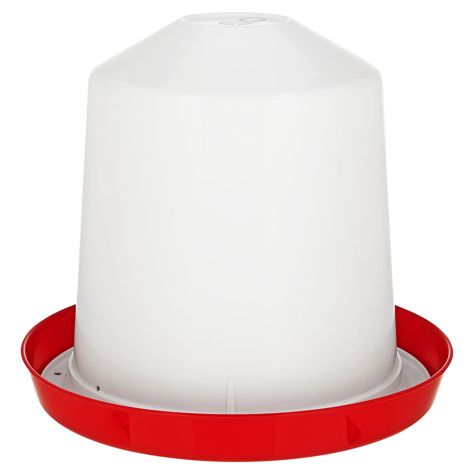 Weiße Kunststoffflasche mit roter Unterschale