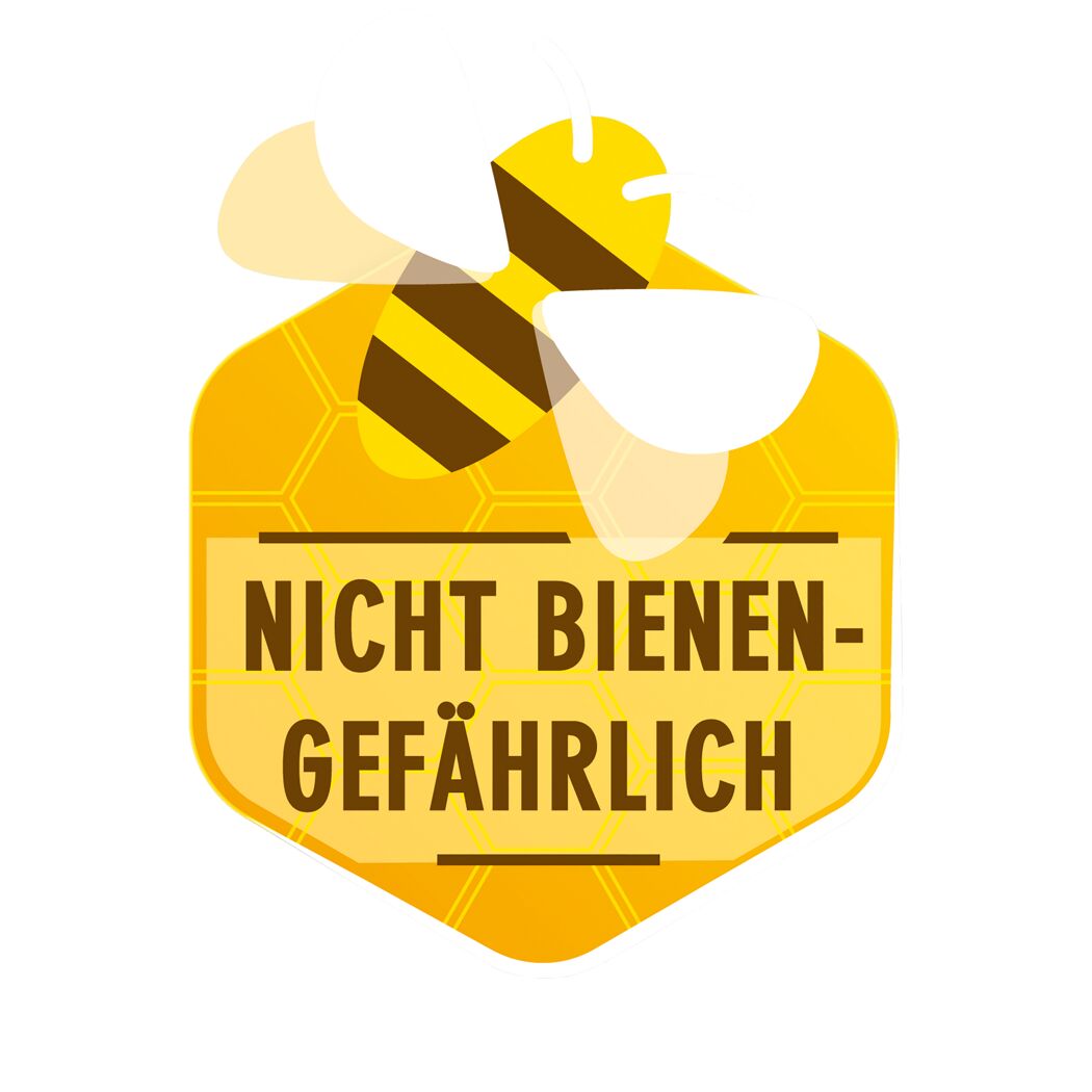 Schild mit Biene: Nicht bienengefährlich