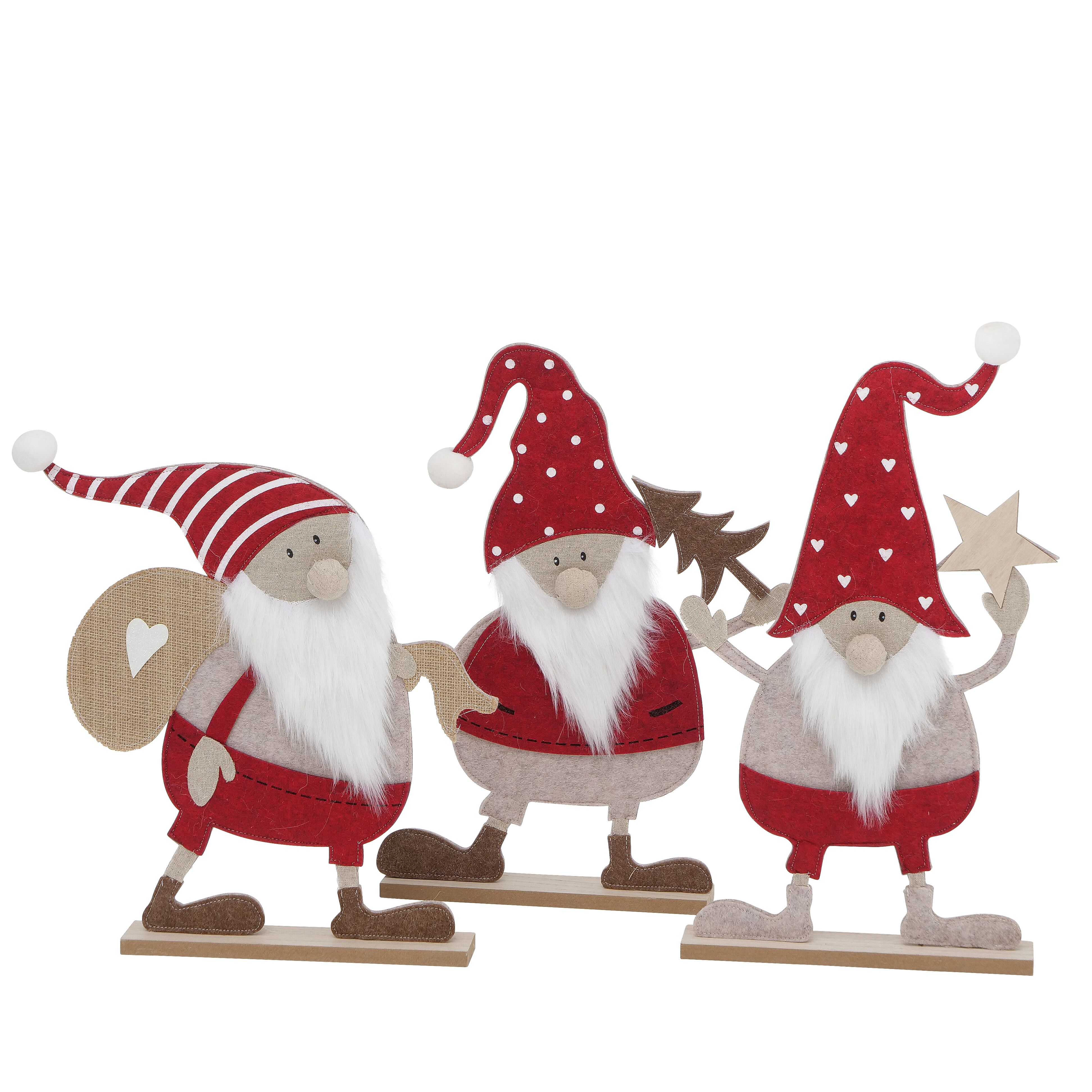 Drei Weihnachtswichtel mit roten Mützen