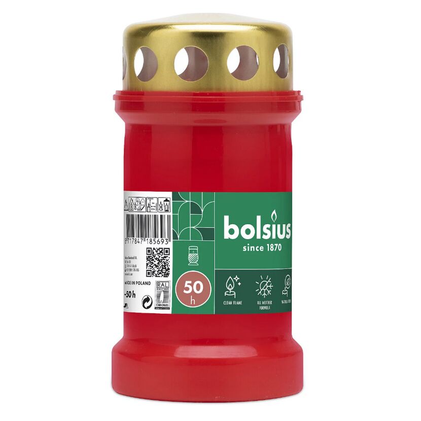 Rote Grabkerze mit goldenem Deckel